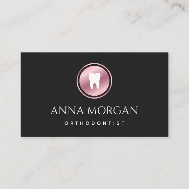 Carte De Visite Clinique dentaire orthodontiste Rose Gold Noir (Devant)