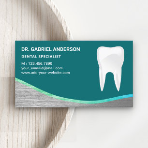 Carte De Visite Clinique dentaire Teal Steel Tooth Dentiste