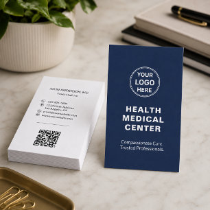 Carte De Visite Clinique Médicale Médecin Navy Blanc Vertical
