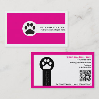 Carte De Visite Clinique vétérinaire code QR et patte rose chaud