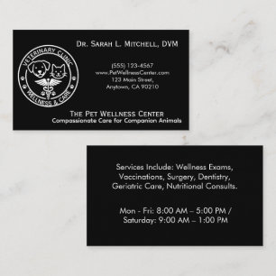 Carte De Visite Clinique Vétérinaire Minimaliste Noir & Blanc