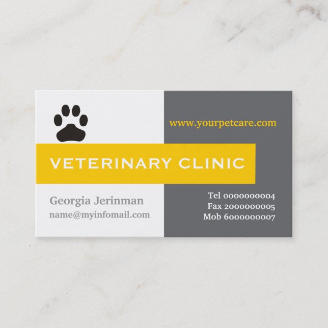 Carte De Visite Clinique vétérinaire/vétérinaire, jaune-patte atti (Devant)