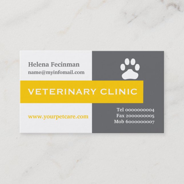Carte De Visite Clinique vétérinaire/vétérinaire, jaune-patte atti (Devant)