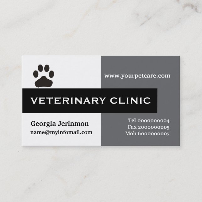 Carte De Visite Clinique vétérinaire/vétérinaire, noir de patte gr (Devant)