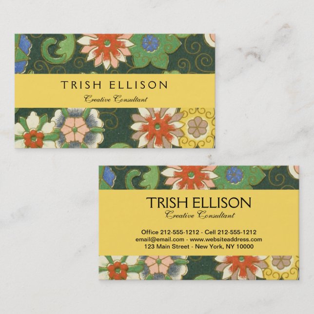 Carte De Visite Cloisonne Chine Patter Asiatique Oriental (Devant / Derrière)