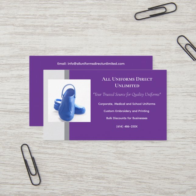 Carte De Visite Clôtures Médicales en bleu violet (Devant/Arrière en situation)