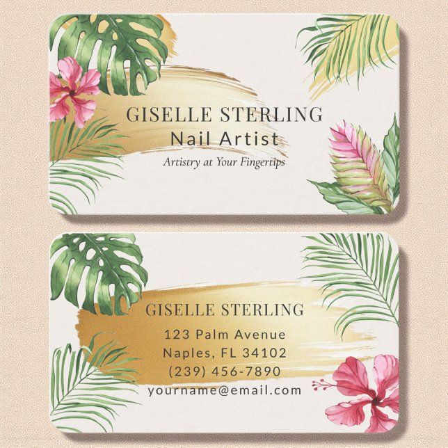 Carte De Visite Clou Artiste Tropical Or Brossé Aquarelle (Créateur téléchargé)