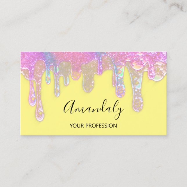 Carte De Visite Clous Beauté Logo Drivers Holographe rose Jaune (Devant)