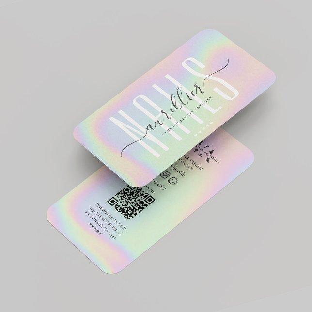 Carte De Visite Clous de l'artiste ongle moderne Monogramme Hologr (Modern Nail Artist Nails Monogram Holographic Business Card
)
