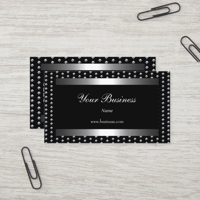 Carte De Visite Clous en argent Noir élégant Classy (Devant/Arrière en situation)