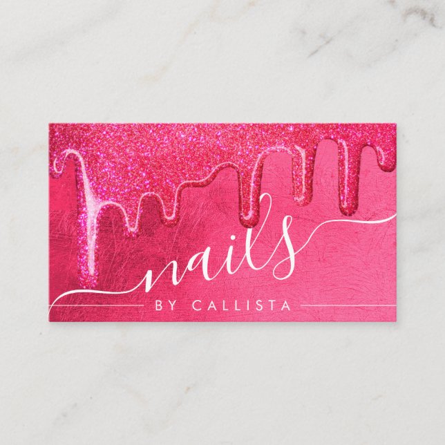 Carte De Visite Clous Épais De Parties scintillant Rose Fille Glam (Devant)