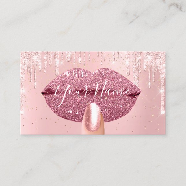 Carte De Visite Clous Maquillage Artiste Lèvres rose Kiss Lips Ros (Devant)