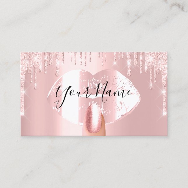 Carte De Visite Clous Maquillage Artiste Rose Drips Kiss Lips Rose (Devant)