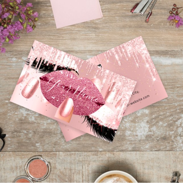 Carte De Visite Clous Maquillage Artiste Rose Kiss Lip Lash QRCODE (Nails Makeup Artist Rose Kiss Lip Lash QRCODE Logo Business Card)