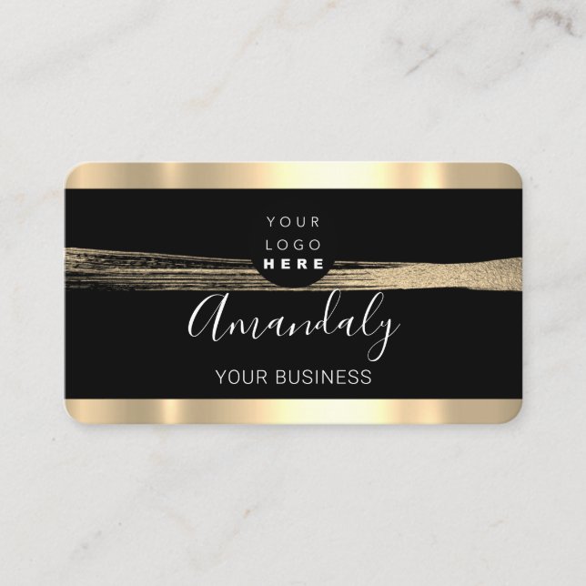 Carte De Visite Clous maquillage Stylist Gold Black Stroke Logo (Devant)