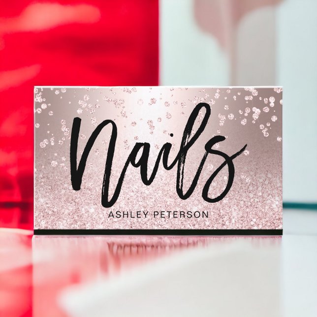Carte De Visite Clous rose or parties scintillant métallique scint (Nails rose gold glitter metallic sparkle confetti business card)
