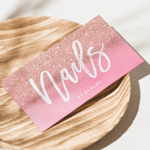 Carte De Visite Clous script rose or parties scintillant rose aqua