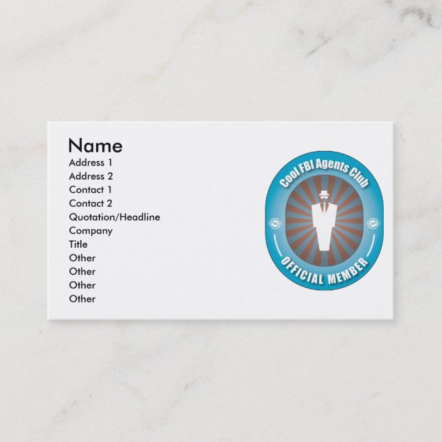 Carte De Visite Club frais d'agents du FBI (Devant)