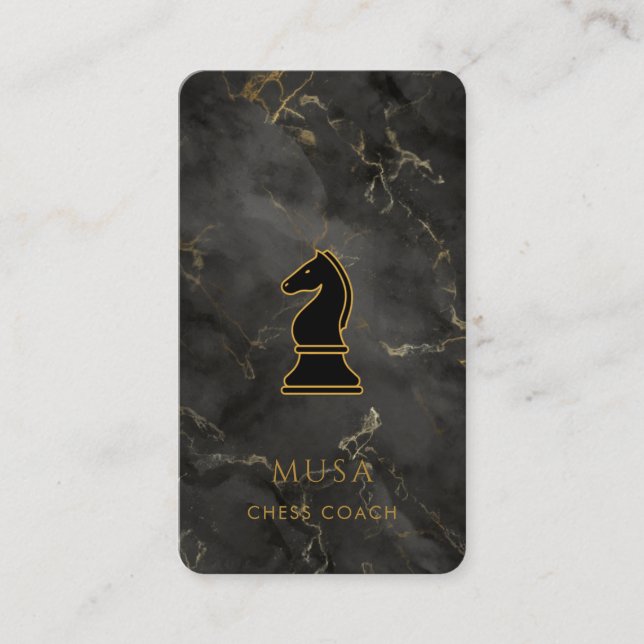 Carte De Visite Coach Black Marble & Gold Chess (Devant)