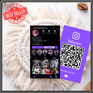 Carte De Visite Coach de Fitness Violet Foncé Instagram QR