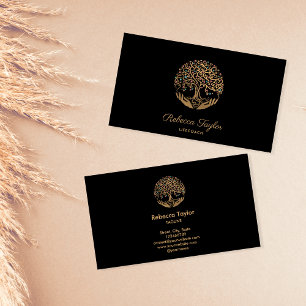 Carte De Visite coach de vie moderne tendance arbre de vie or yoga
