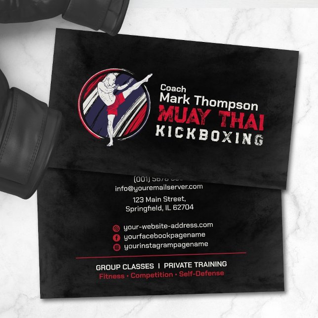 Carte De Visite Coach Muay Thai et Kickboxing - Blue Red Business (Créateur téléchargé)