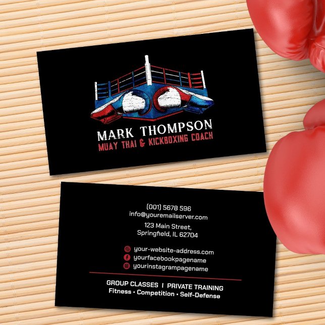 Carte De Visite Coach Muay Thai et Kickboxing - Gants et anneau (Créateur téléchargé)