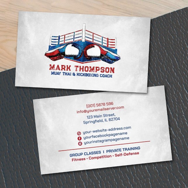 Carte De Visite Coach Muay Thai et Kickboxing - Gants et anneau (Créateur téléchargé)