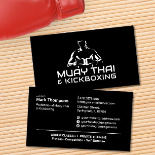 Carte De Visite Coach Muay Thai et Kickboxing - noir et blanc