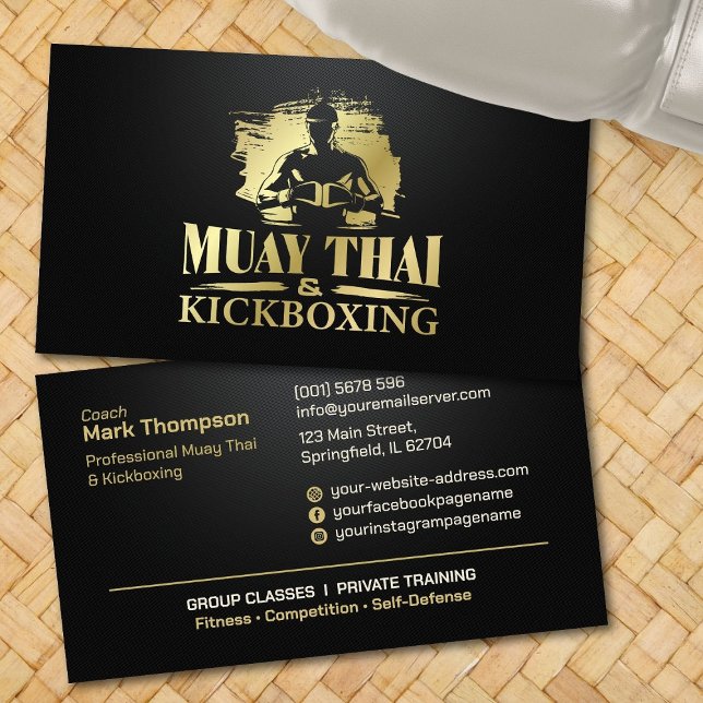 Carte De Visite Coach Muay Thai et Kickboxing - Noir et Or (Créateur téléchargé)