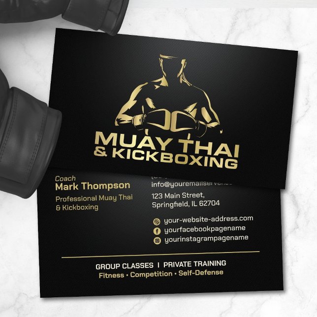 Carte De Visite Coach Muay Thai et Kickboxing - Noir et Or (Créateur téléchargé)