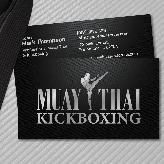 Carte De Visite Coach Muay Thai et Kickboxing - Silver Metallic (Créateur téléchargé)