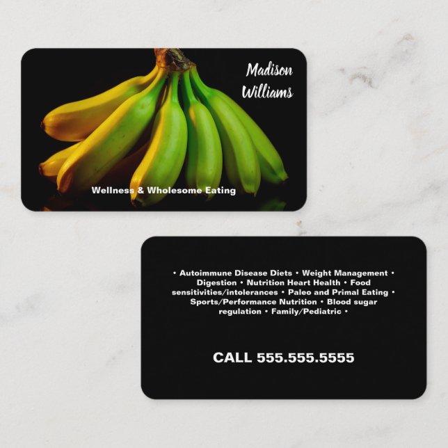 Carte De Visite Coaching nutritionnel Nutritionniste Noir (Devant / Derrière)