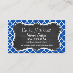Carte De Visite Cobalt Blue Quatrefoil ; Retro Chalkboard