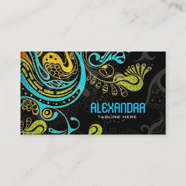 Carte De Visite Cobalt Blue & Yellow Abstrait Swirls-Modèle (Devant)