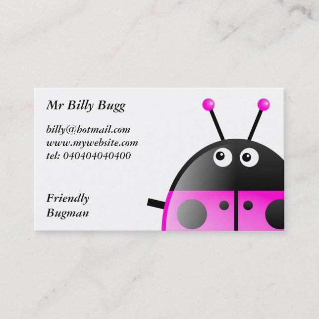 Carte De Visite Coccinelle rose, M. Billy Bugg, (Devant)