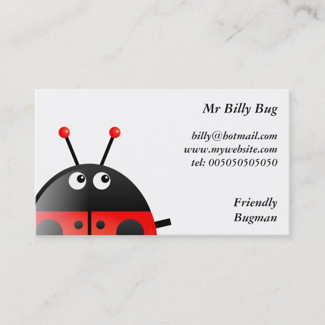 Carte De Visite Coccinelle rouge, M. Billy Bug, (Devant)