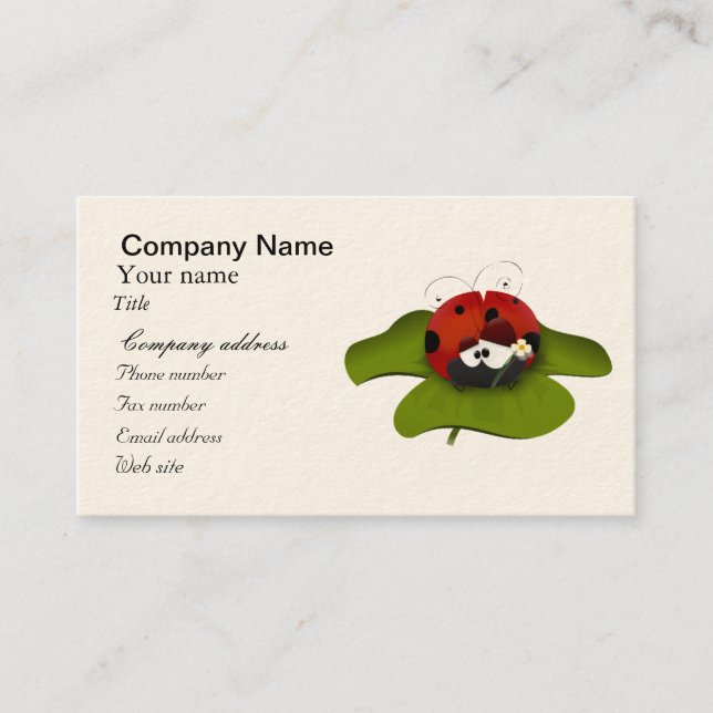 Carte De Visite Coccinelle sur une feuille verte (Devant)