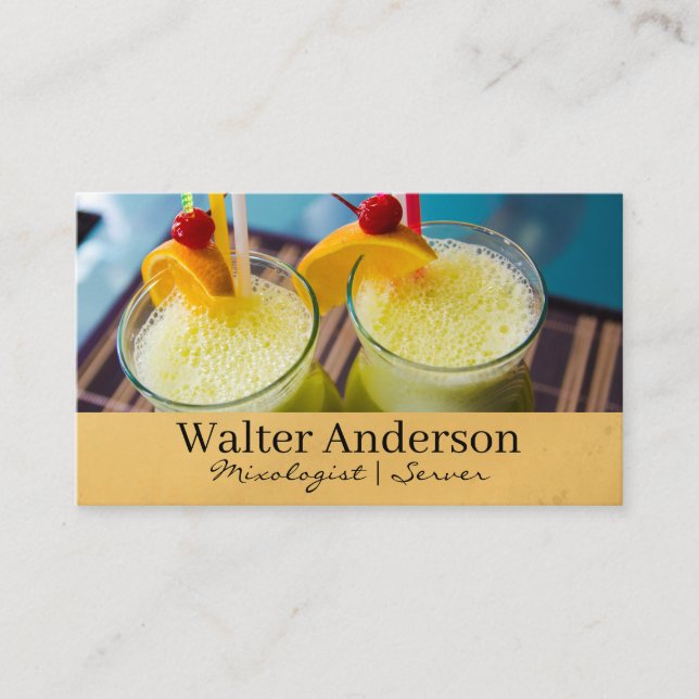 Carte De Visite Cocktail Boissons avec garniture | Mixologie (Devant)