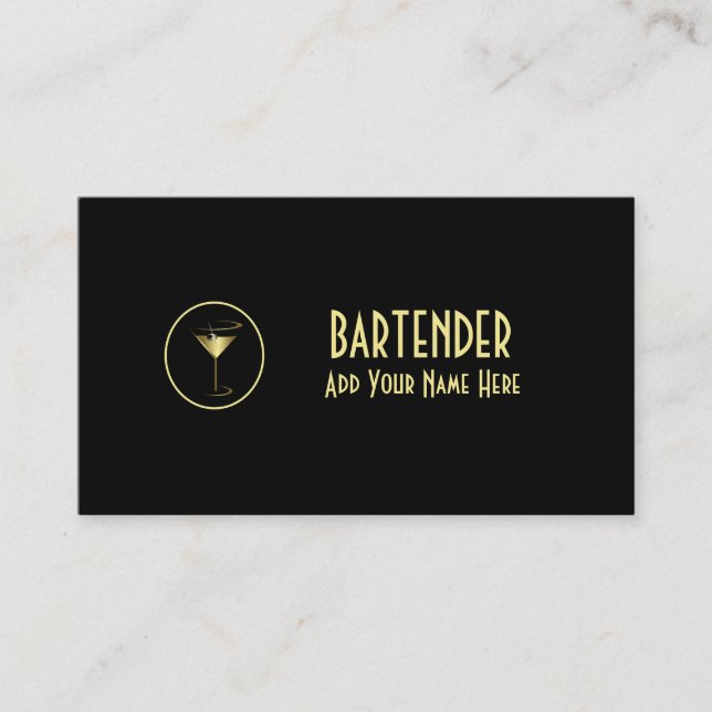 Carte De Visite Cocktail métal or Martini Bartender (Devant)