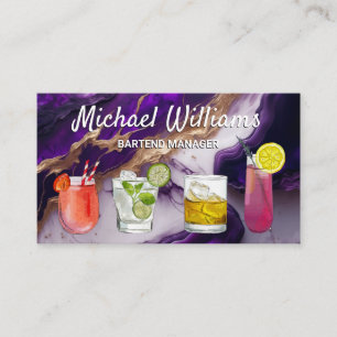 Carte De Visite Cocktail Mix Boissons Marbre or pourpre
