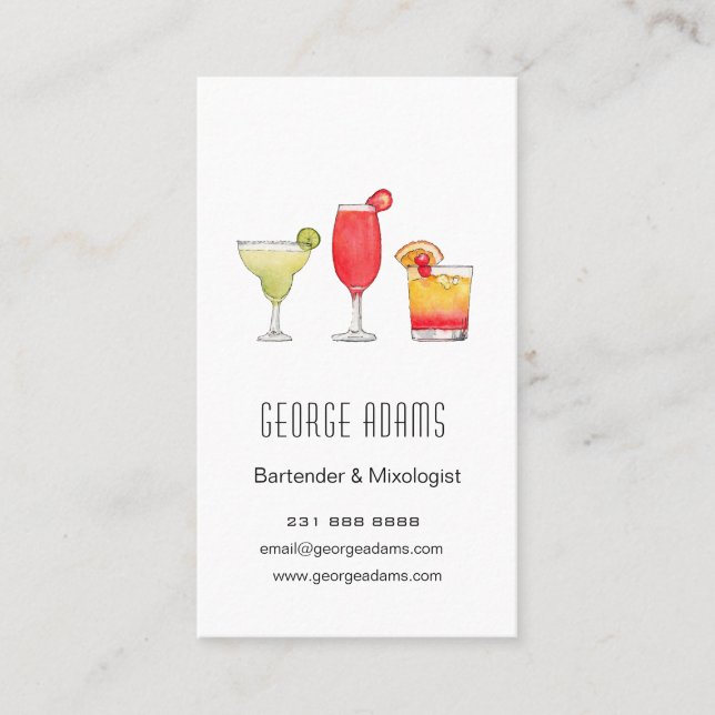Carte De Visite Cocktails Boissons mélangées aquarelle bartender B (Devant)