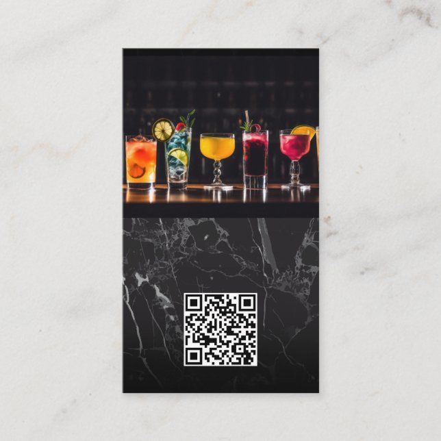 Carte De Visite Cocktails sur le Bar Top | Code QR (Devant)