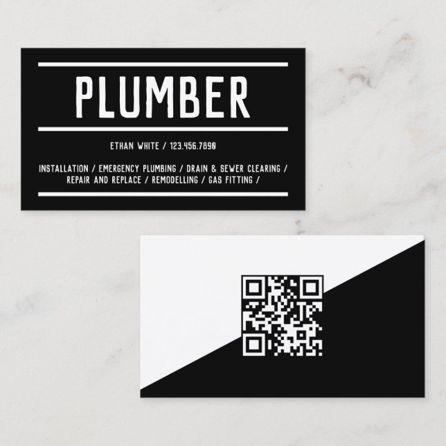 Carte De Visite Code d'analyse QR Plumber (Devant / Derrière)