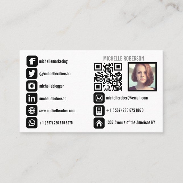 Carte De Visite code de qr de headshot et icônes sociales de (Devant)