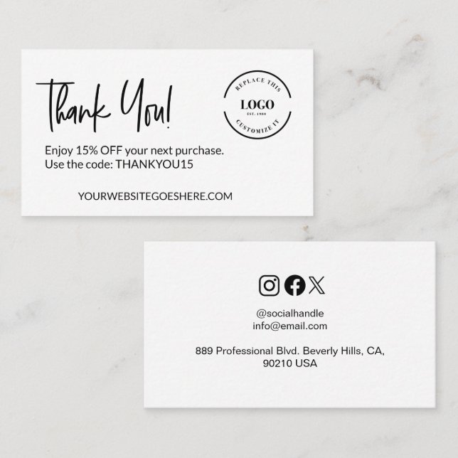 Carte De Visite Code de réduction du logo d'entreprise personnalis (Devant / Derrière)