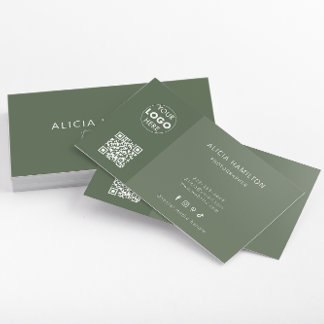 Carte De Visite Code et logo QR | Moderne | Minimaliste | Vert