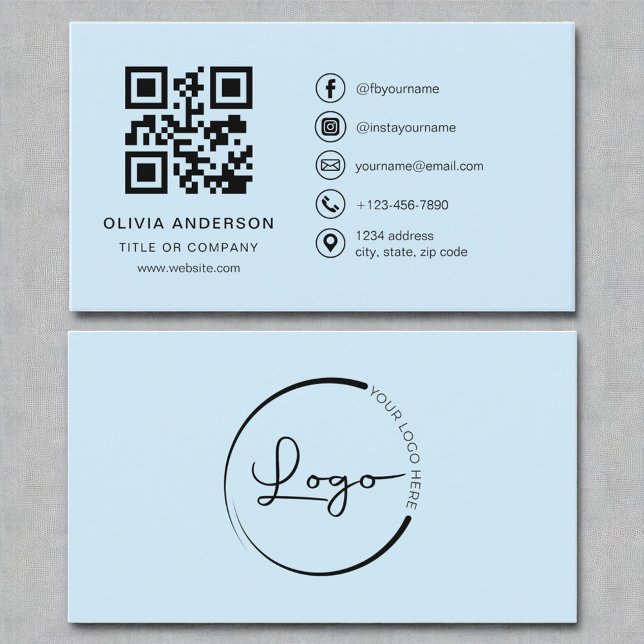 Carte De Visite Code professionnel moderne Sky Blue QR (Créateur téléchargé)