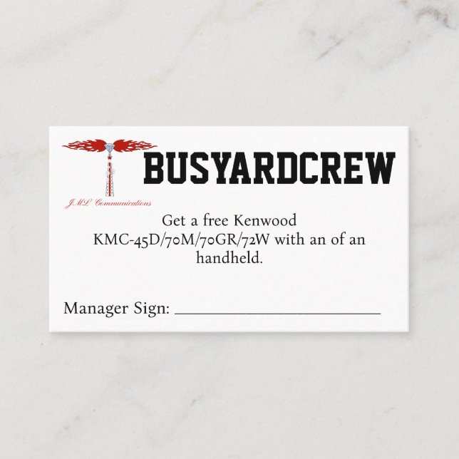 Carte De Visite Code promo BUSYARDCREW (Devant)