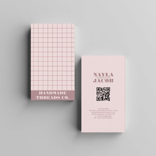 Carte De Visite Code QR À damiers Motif de Muet Moderne (Créateur téléchargé)